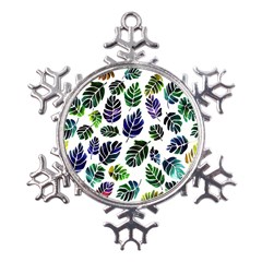 Leaves Watercolor Ornamental Decorative Design Metal Large Snowflake Ornament by Ravend