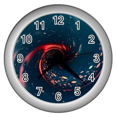 Fluid Swirl Spiral Twist Liquid Abstract Pattern Wall Clock (silver) by Ravend