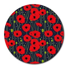 Background Poppies Flowers Seamless Ornamental Round Mousepad by Ravend