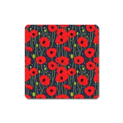 Background Poppies Flowers Seamless Ornamental Square Magnet by Ravend