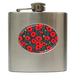 Background Poppies Flowers Seamless Ornamental Hip Flask (6 Oz) by Ravend