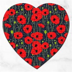 Background Poppies Flowers Seamless Ornamental Jigsaw Puzzle (heart) by Ravend