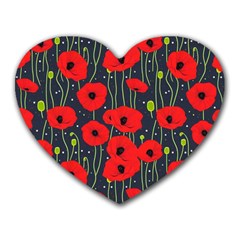 Background Poppies Flowers Seamless Ornamental Heart Mousepad by Ravend