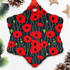 Background Poppies Flowers Seamless Ornamental Snowflake Ornament (two Sides) by Ravend