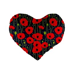 Background Poppies Flowers Seamless Ornamental Standard 16  Premium Heart Shape Cushions by Ravend