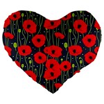 Background Poppies Flowers Seamless Ornamental Large 19  Premium Heart Shape Cushions Front