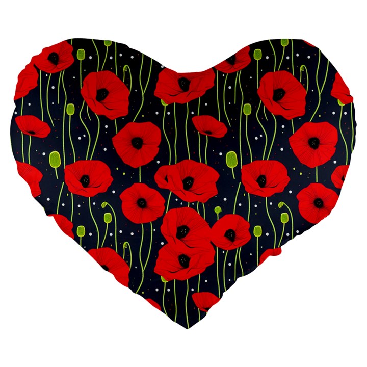 Background Poppies Flowers Seamless Ornamental Large 19  Premium Heart Shape Cushions