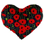 Background Poppies Flowers Seamless Ornamental Large 19  Premium Heart Shape Cushions Back