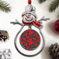 Background Poppies Flowers Seamless Ornamental Metal Snowman Ornament by Ravend