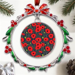 Background Poppies Flowers Seamless Ornamental Metal X mas Wreath Ribbon Ornament by Ravend