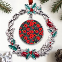 Background Poppies Flowers Seamless Ornamental Metal X mas Wreath Holly Leaf Ornament by Ravend