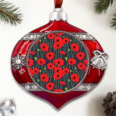 Background Poppies Flowers Seamless Ornamental Metal Snowflake And Bell Red Ornament by Ravend