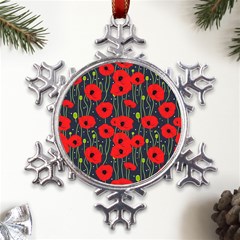 Background Poppies Flowers Seamless Ornamental Metal Large Snowflake Ornament by Ravend