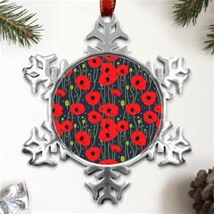 Background Poppies Flowers Seamless Ornamental Metal Small Snowflake Ornament by Ravend