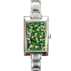 Daisies Clovers Lawn Digital Drawing Background Rectangle Italian Charm Watch by Ravend