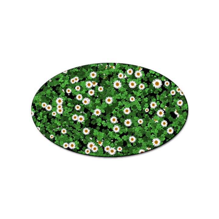 Daisies Clovers Lawn Digital Drawing Background Sticker Oval (100 pack)