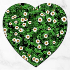 Daisies Clovers Lawn Digital Drawing Background Jigsaw Puzzle (heart) by Ravend