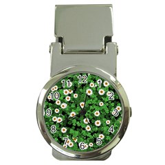 Daisies Clovers Lawn Digital Drawing Background Money Clip Watches by Ravend