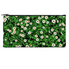 Daisies Clovers Lawn Digital Drawing Background Pencil Case by Ravend