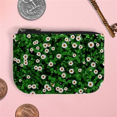 Daisies Clovers Lawn Digital Drawing Background Mini Coin Purse by Ravend