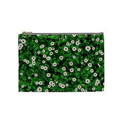 Daisies Clovers Lawn Digital Drawing Background Cosmetic Bag (medium) by Ravend