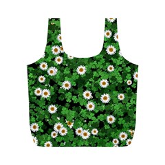 Daisies Clovers Lawn Digital Drawing Background Full Print Recycle Bag (m) by Ravend