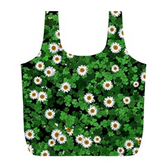 Daisies Clovers Lawn Digital Drawing Background Full Print Recycle Bag (l) by Ravend