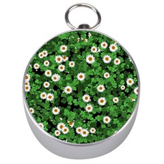 Daisies Clovers Lawn Digital Drawing Background Silver Compasses by Ravend