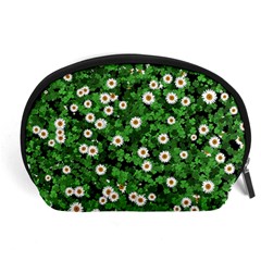 Daisies Clovers Lawn Digital Drawing Background Accessory Pouch (large) by Ravend