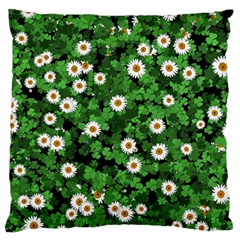 Daisies Clovers Lawn Digital Drawing Background Large Premium Plush Fleece Cushion Case (one Side) by Ravend