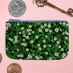 Daisies Clovers Lawn Digital Drawing Background Large Coin Purse by Ravend