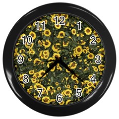 Sunflowers Yellow Flowers Flowers Digital Drawing Wall Clock (black) by Ravend