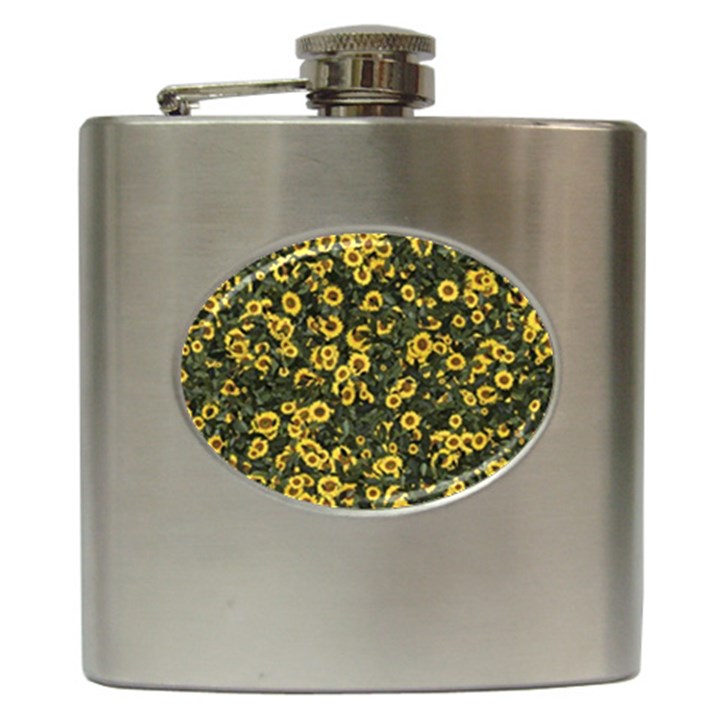 Sunflowers Yellow Flowers Flowers Digital Drawing Hip Flask (6 oz)