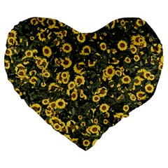 Sunflowers Yellow Flowers Flowers Digital Drawing Large 19  Premium Flano Heart Shape Cushions