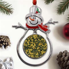 Sunflowers Yellow Flowers Flowers Digital Drawing Metal Snowman Ornament