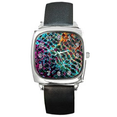 Fractal Abstract Waves Background Wallpaper Square Metal Watch by Ravend