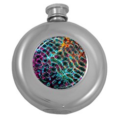 Fractal Abstract Waves Background Wallpaper Round Hip Flask (5 Oz) by Ravend