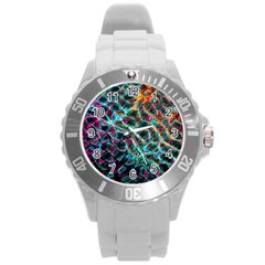 Fractal Abstract Waves Background Wallpaper Round Plastic Sport Watch (l) by Ravend