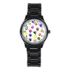 Pawprints-paw-prints-paw-animal Stainless Steel Round Watch by Ravend