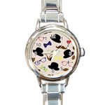 Moustache-hat-bowler-bowler-hat Round Italian Charm Watch Front