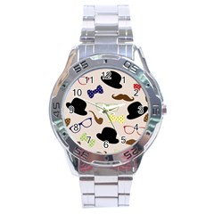 Moustache-hat-bowler-bowler-hat Stainless Steel Analogue Watch by Ravend