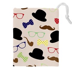 Moustache-hat-bowler-bowler-hat Drawstring Pouch (5xl) by Ravend