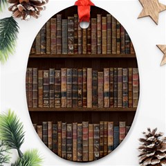 Old Bookshelf Orderly Antique Books Ornament (oval)