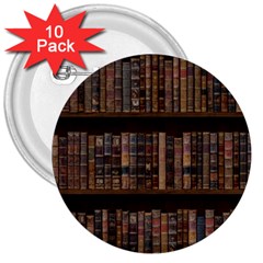 Old Bookshelf Orderly Antique Books 3  Buttons (10 Pack)  by Ravend