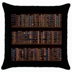 Old Bookshelf Orderly Antique Books Throw Pillow Case (black) by Ravend