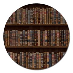 Old Bookshelf Orderly Antique Books Magnet 5  (round) by Ravend