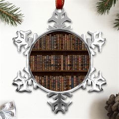 Old Bookshelf Orderly Antique Books Metal Small Snowflake Ornament by Ravend