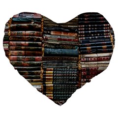 Pile Of Books Photo Of Assorted Book Lot Backyard Antique Store Large 19  Premium Flano Heart Shape Cushions by Ravend