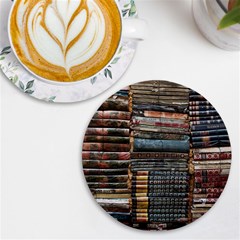 Pile Of Books Photo Of Assorted Book Lot Backyard Antique Store Uv Print Round Tile Coaster by Ravend