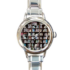 Book Collection In Brown Wooden Bookcases Books Bookshelf Library Round Italian Charm Watch by Ravend